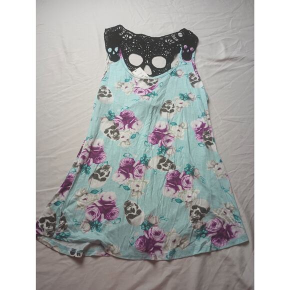Hot Topic Skull Floral Tank Top Blue Purple Black Women Size Small NWT - Picture 1 of 5